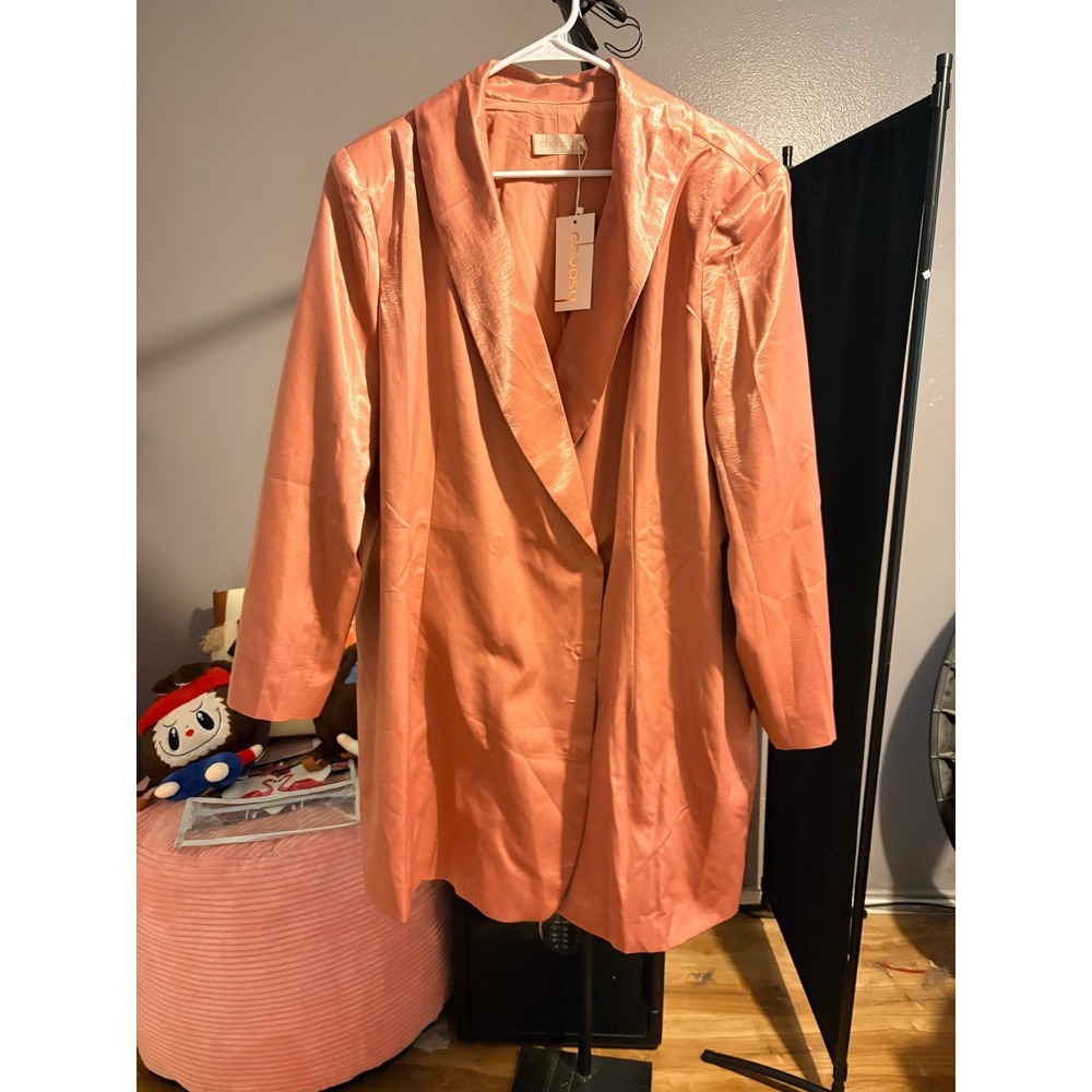 Choosy Dusty Rose Satin Blazer - Open Front, Lightweight, Dressy Sz 20